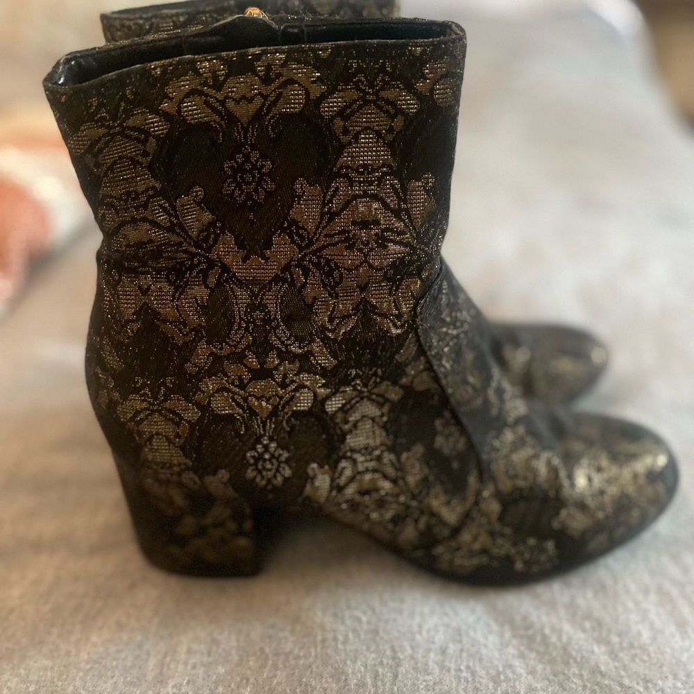 UNISA Black Lace and Gold Ankle Boots